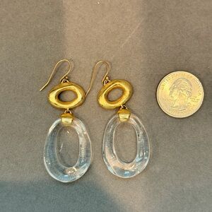 Alexis Bittar Gold-Tone and Clear Oval Drop Earrings